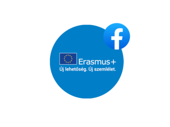 Erasmus tanárok Facebook oldal Egy kék gömbben Erasmusplusz felirat Facebook logóval