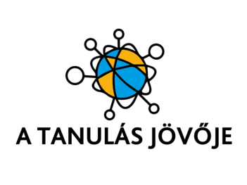 A tanulás jövője logó ami kék sárga csíkos kosárlabda körülötte vonalat húzó kanyargó pöttyök
